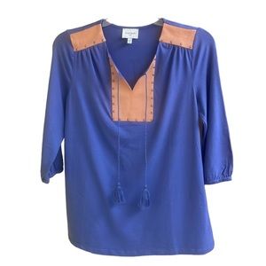 New Haute Hippie Tribe Indigo Blue W/ Orange Peach Suede & Studded Detail Small
